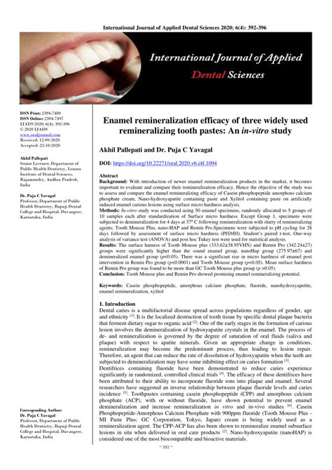 (PDF) Enamel remineralization efficacy of three widely used ...