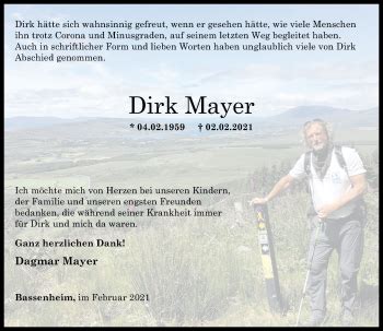 Traueranzeigen Von Dirk Meyer Rz Trauer De