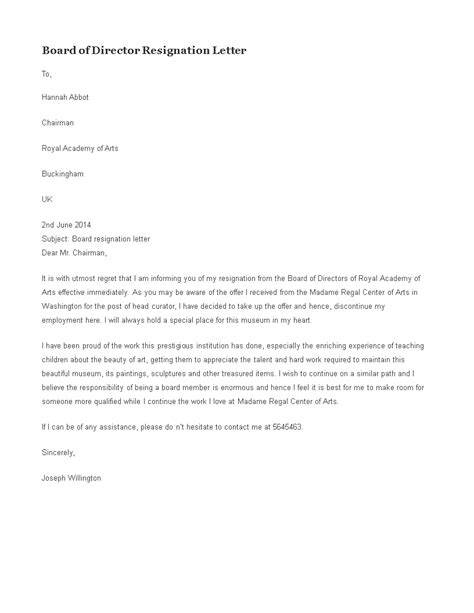 Board Of Directors Resignation Letter Template