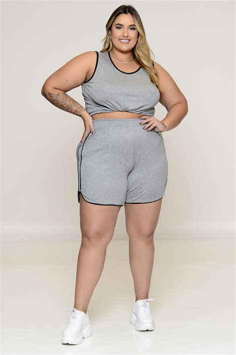 Conjunto Plus Size Viscolycra Regata E Short Mescla Vk Moda Plus Size