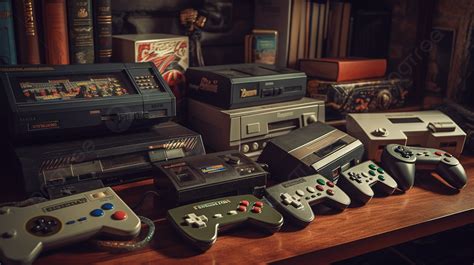 Game Consoles And Arcades Stacked On A Desk Background Pictures Of Video Games Joystick