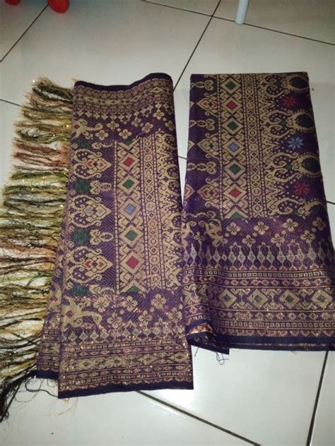 Kain Songket Selendang Ungu Motif Batik Samarinda Fesyen Wanita