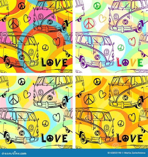 Watercolor Hand Drawn Old Fashioned Hippy Bus Vector Background