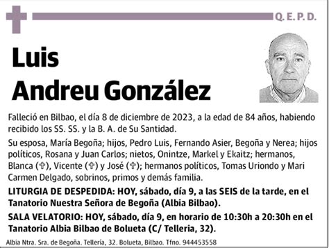 Luis Andreu Gonz Lez Esquela Necrol Gica El Correo