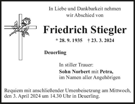 Traueranzeigen Von Friedrich Stiegler Mittelbayerische Trauer