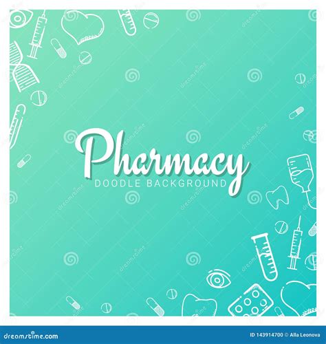 Pharmacy And Medical Banner With Doodle Background Pills Vitamin