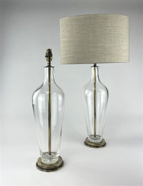 Pair Of Clear Standard Large Glass Table Lamps On Antique Brass Bases T6352 Tyson