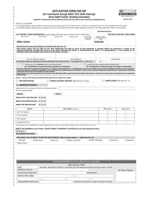 Fillable Online Fillable Online APPLICATION FORM FOR SIP For