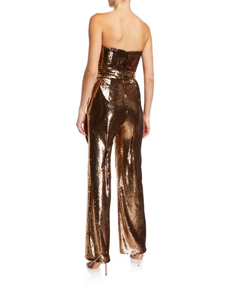 Dress The Population Black Label Andy Strapless Belted Sequin Jumpsuit Neiman Marcus