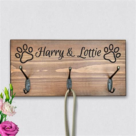 Personalised Engraved Wooden Dog Lead Holder Any Name Can Be Etsy