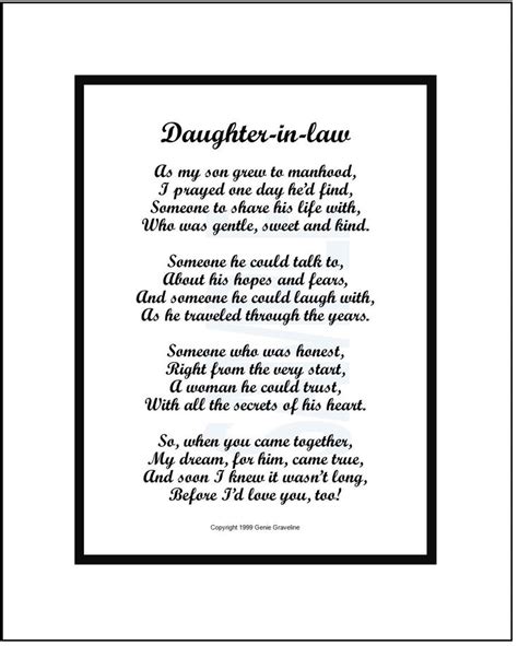 Poem for My Daughter in Law, Sentimental Daughter in Law Gift, Present ...