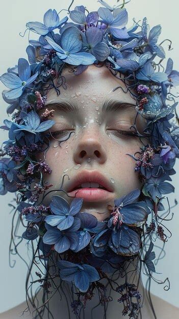 Premium Photo A Woman With A Flower Wreath Around Her Face Is Covered