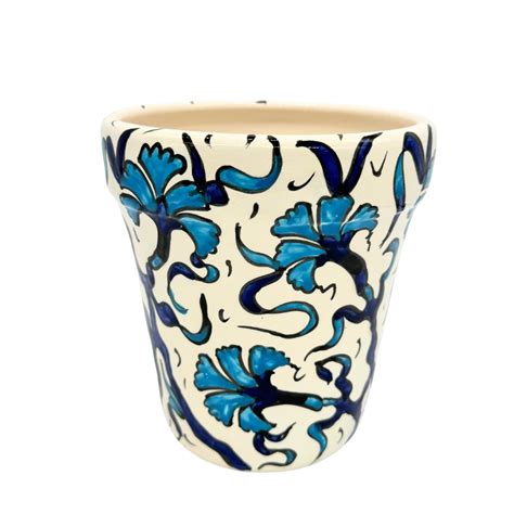 Ceramic Flower Pot Blue Flower Design Shop Palestine