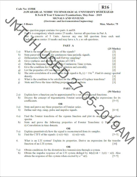 JNTUH B Tech Signals And Systems May June 2019 Question Paper