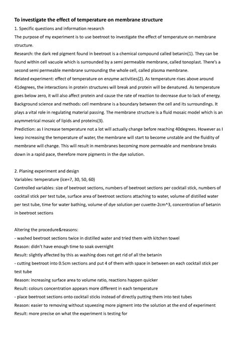 Biology Core Practical Write Up Beetroot To Investigate The Effect