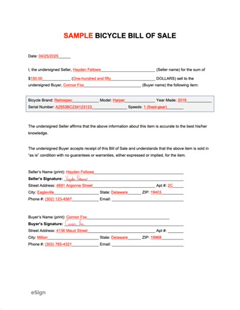 Dirt Bike Bill Of Sale Printable