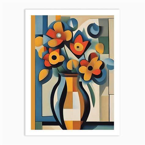 Flowers In Vase Cubism Art Print By Digital Blossom Fy