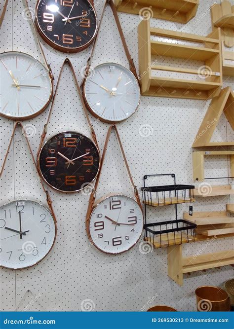 Wall Hanging Clock With Some Wooden Interior Stock Image Image Of