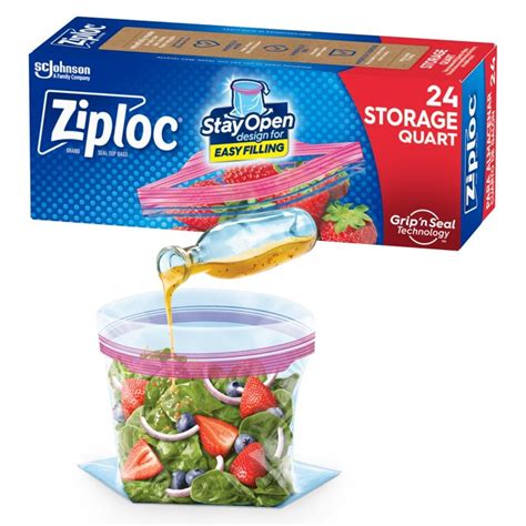 Ziploc Quart Food Storage Bags Stay Open Design With Stand Up Bottom Easy To Fill 24 Count