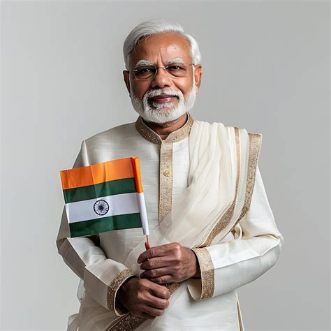 O Primeiro Ministro Indiano Narendra Modi A Bandeira Nacional