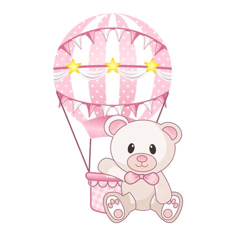 Osito Rosa Con Globo Aerostático Png Dibujos Lindo Llevar Globo Png