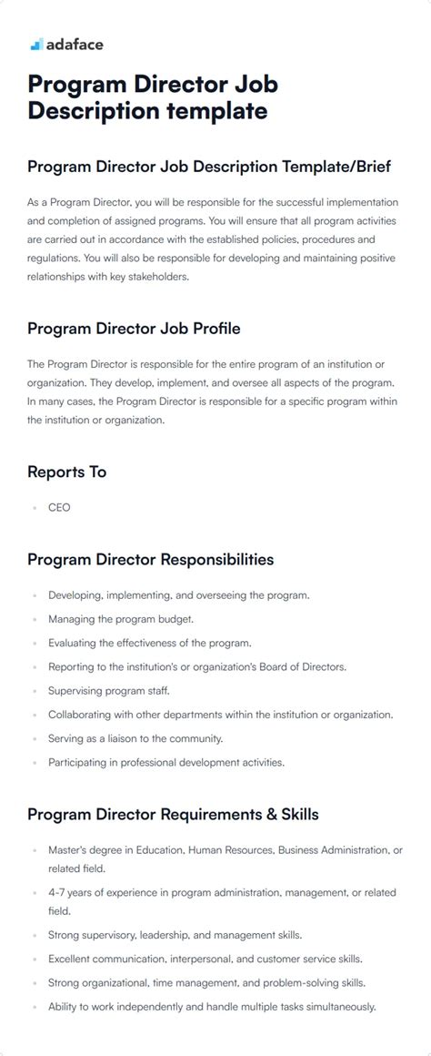 Program Director Job Description Template | Adaface