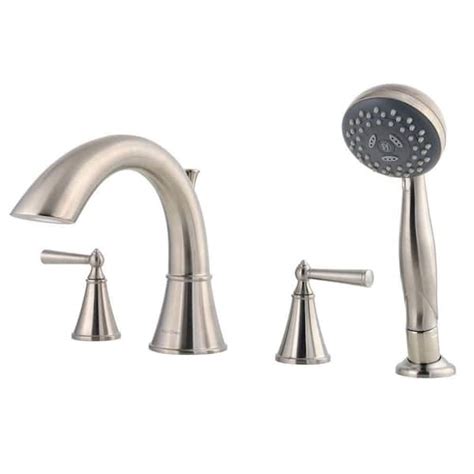 Pfister Saxton 2 Handle Deck Mount Roman Tub Faucet Trim With Handshower In Brushed Nickel Lg6