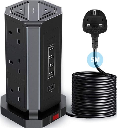 Tower Extension Lead 5M NVEESHOX Vertical Power Strip Tower With 9 Way