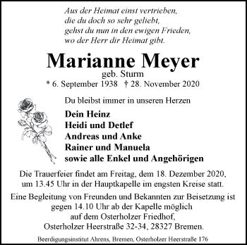 Traueranzeigen Von Marianne Meyer Trauer Gedenken