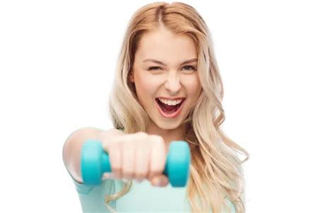 Wallpaper Sexy Blonde Pose Fitness Dumbbell For Mobile And Desktop