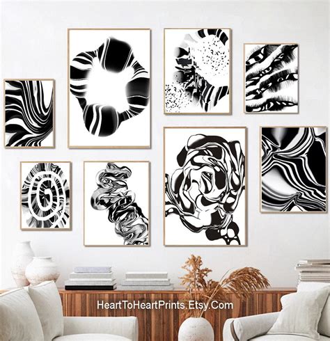 Black White Abstract Set of 12 Posters Abstract Painting - Etsy