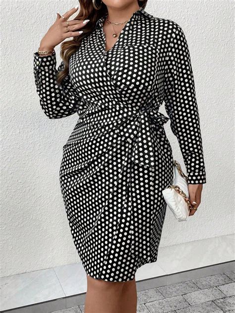 Shein Lune Plus Polka Dot Print Knot Side Wrap Dress Shein Usa