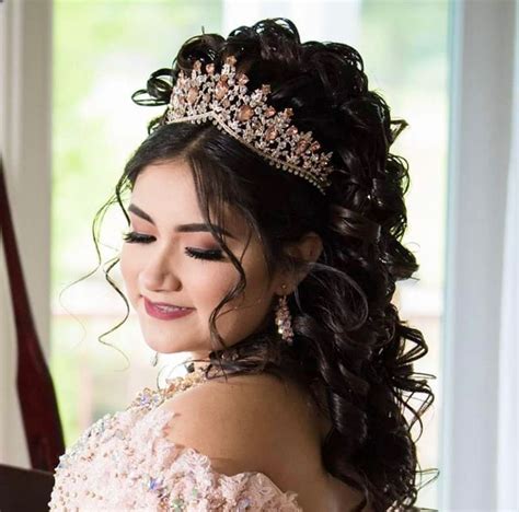 Long Hair Quinceanera Hairstyles With Crown