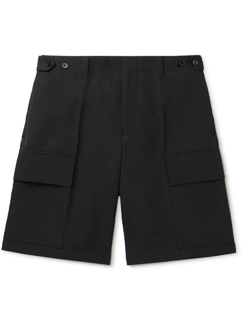 Jil Sander Straight Leg Pleated Wool Gabardine Cargo Shorts Black