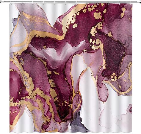 Spxubz Plum Purple Marble Shower Curtain Burgundy Abstract Art