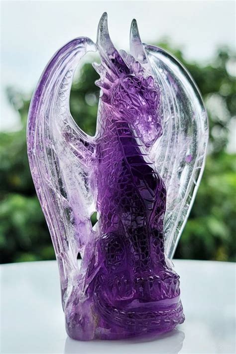 GEMSTONE 4.1" Amethyst Carved Crystal Dragon Sculpture, Crystal Healing ...