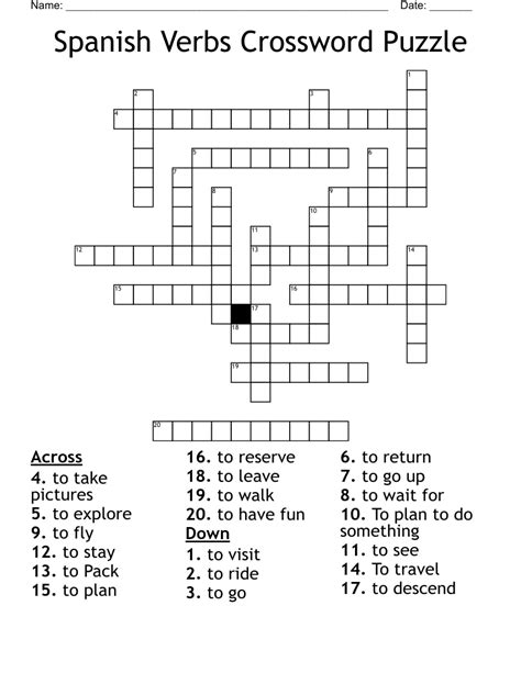 Spanish Verbs Crossword Puzzle WordMint