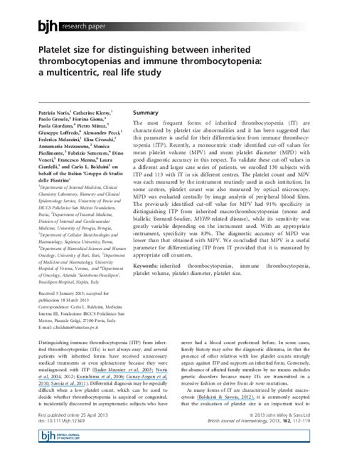 Pdf Platelet Size For Distinguishing Between Inherited