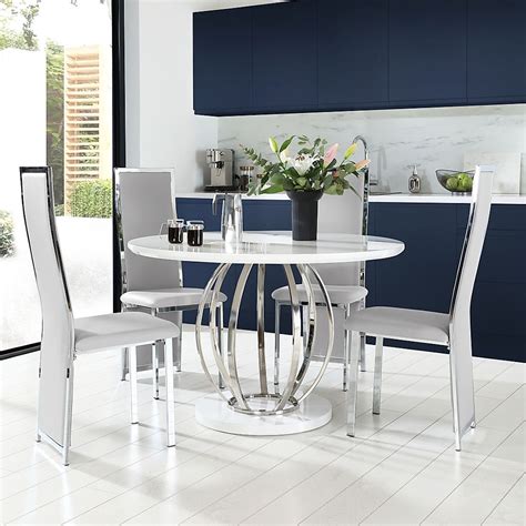 Savoy Round White High Gloss And Chrome Dining Table With Celeste