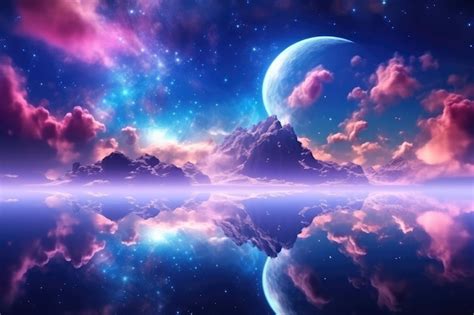 Premium AI Image | Night sky with moon and stars Fantasy Space background