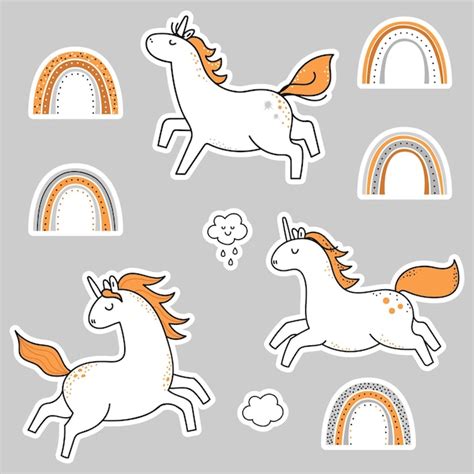 Premium Vector | Set of rainbow unicorn stickers.