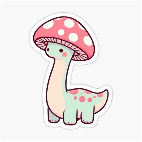 Kawaii Simple Mushroom Hat Dinosaur Brontosaurus Sticker For Sale By