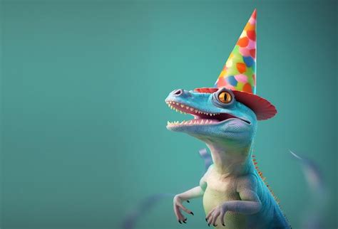 Premium AI Image A Dinosaur With A Party Hat On Its Head Is Wearing A