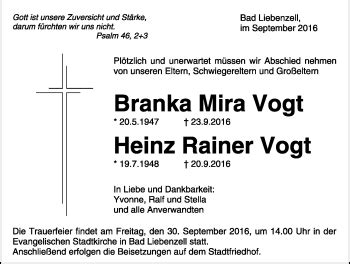 Traueranzeigen Von Heinz Rainer Vogt Schwarzw Lder Bote Trauer