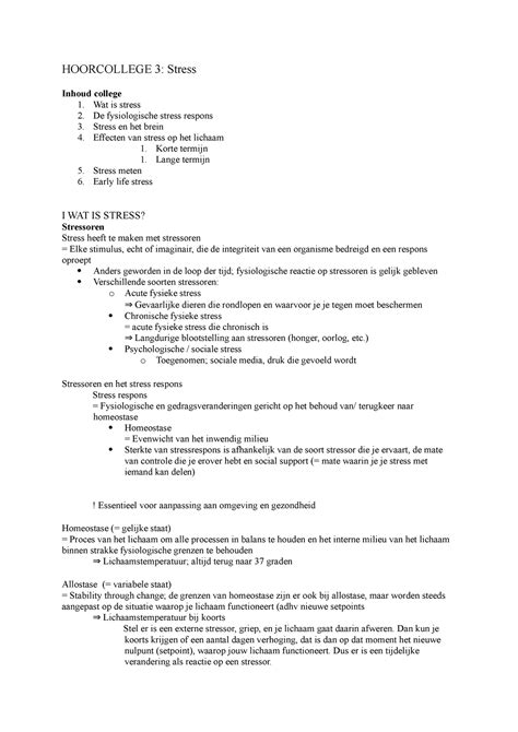 Neurobio Hc Hoorcollege Stress Inhoud College Wat Is Stress