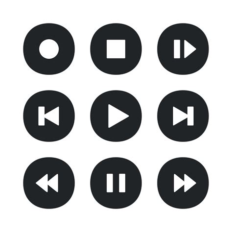 Music player buttons. Play icon, stop pause record and next song button