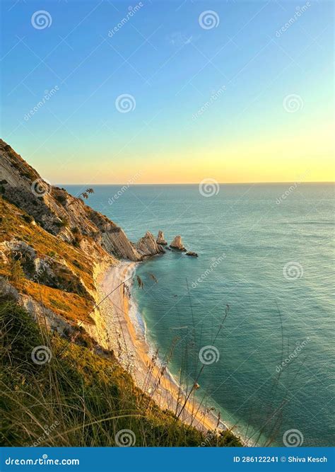 Due Sorelle Beach Conero Mount Marche Region Italy Stock Image