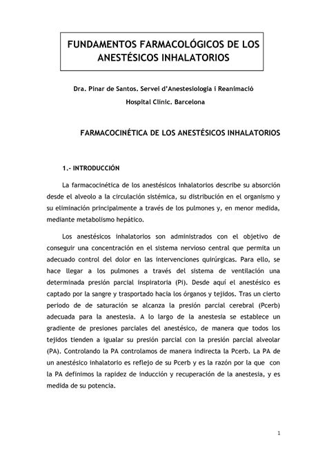 Fundamentos Farmacológicos DE LOS Anestésicos Inhalatorios