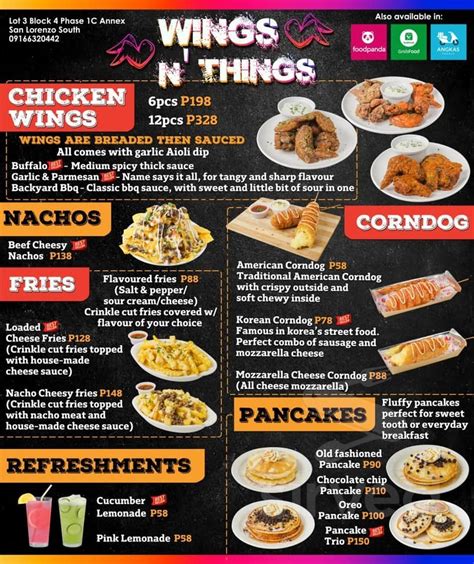 Wings Things Menu In Monterey California Usa