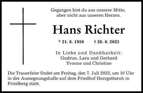 Traueranzeigen Von Hans Richter Allg Uer Zeitung